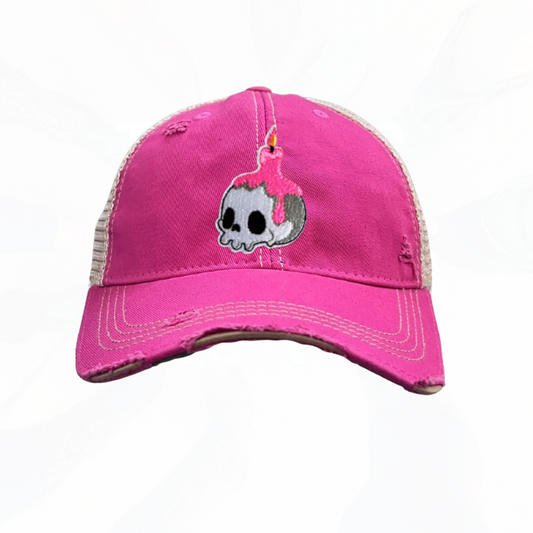 Halloween Skull Candle Trucker Hats -  Fun Colors