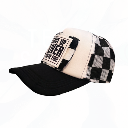 SHUT UP LIVER You're Fine Checkered Foam Hat Black