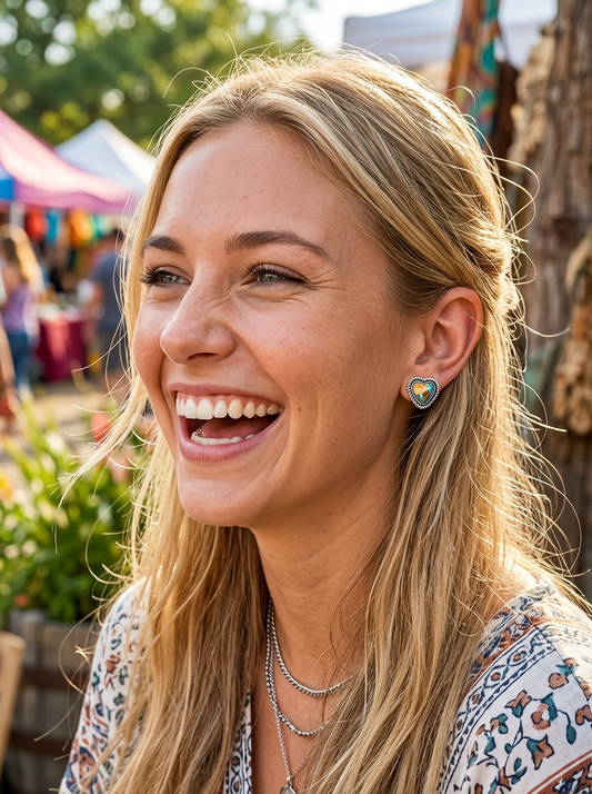 Silver Western 9mm Heart Gemstone Stud Earrings