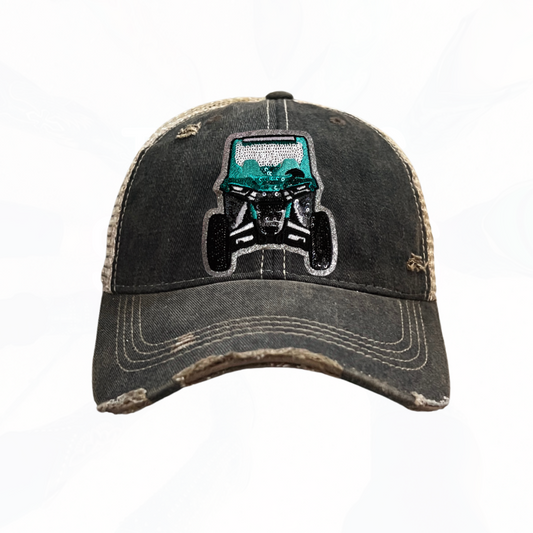 Sequinned Turquoise ATV 4 Wheeler Trucker Hats T -  8 Colors