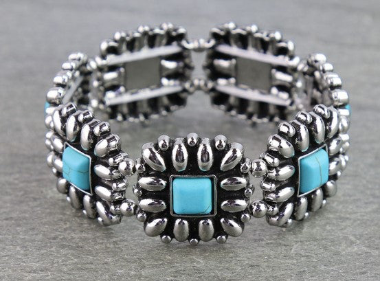Western Floral Square Bracelets- Turquoise or AB