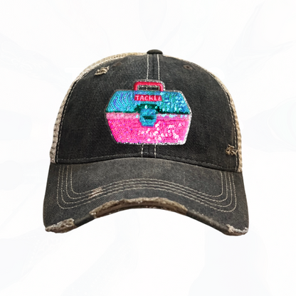 Sequinned Fishing Tackle Box Trucker Hats -  Fun Colors