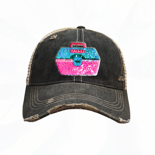 Sequinned Fishing Tackle Box Trucker Hats -  Fun Colors