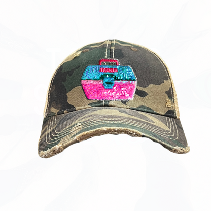 Sequinned Fishing Tackle Box Trucker Hats -  Fun Colors