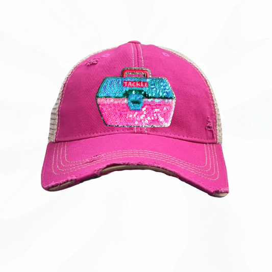 Sequinned Fishing Tackle Box Trucker Hats -  Fun Colors