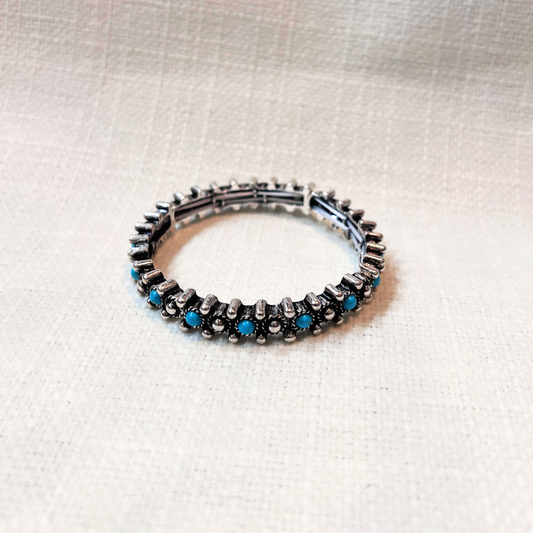 Silver & Turquoise Bead Stretch Bracelet