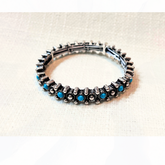 Silver & Turquoise Bead Stretch Bracelet