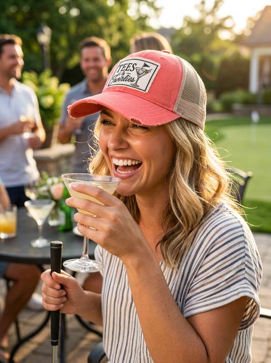 TEES & TWIRLIES Patch Trucker Hats - Golfing Cocktails Fun