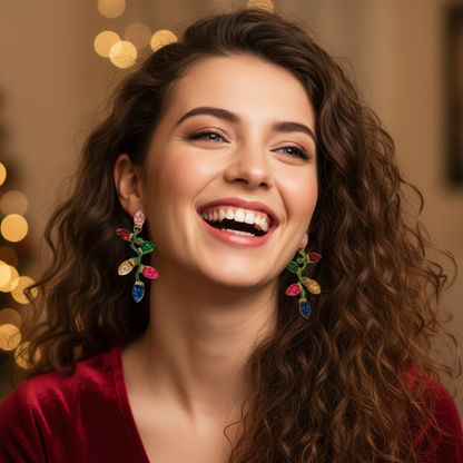 Glitter Christmas Lights Dangle Post Earrings - Red or Pink