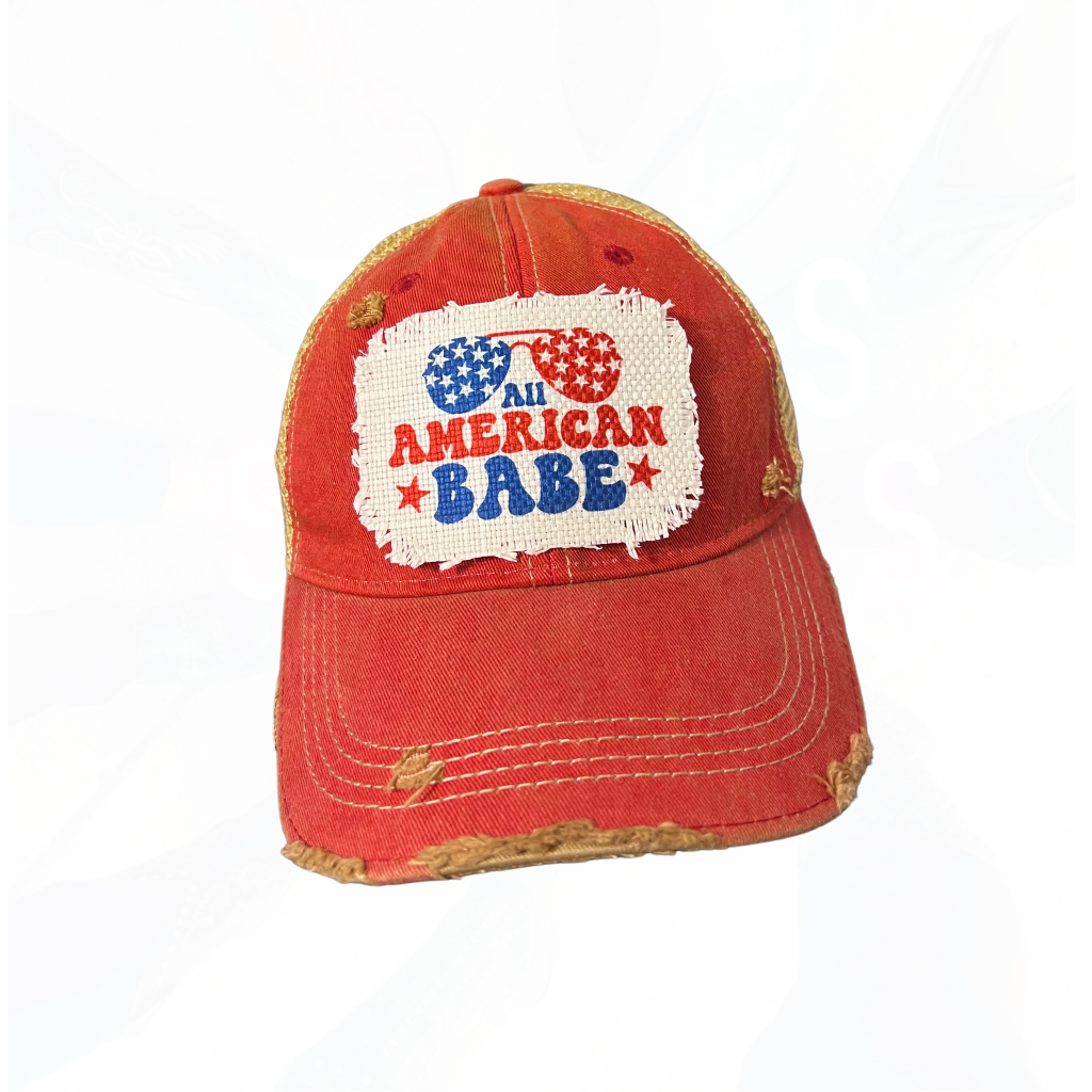 All American BABE Hat with Star Shades Cap Red