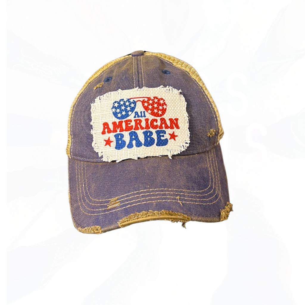 All American BABE Hat with Star Shades Cap Blue