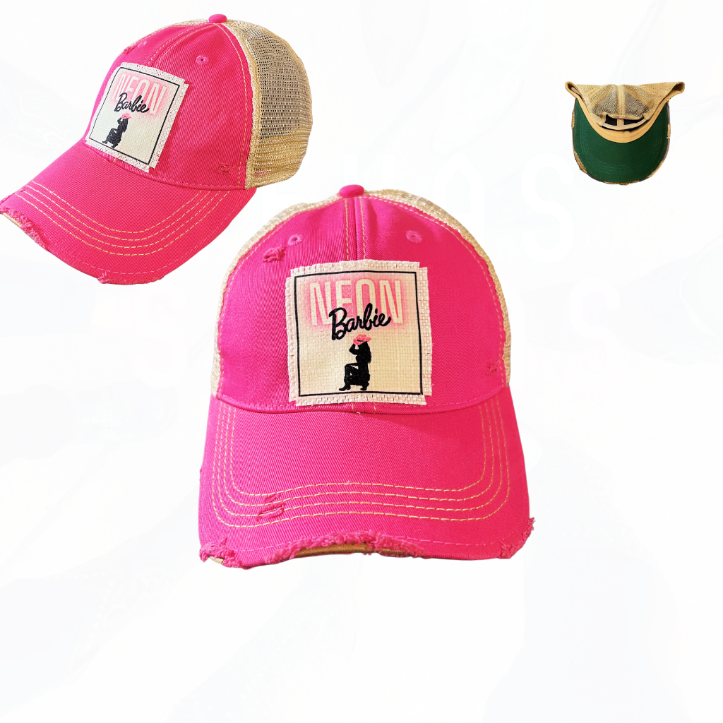 NEON Barbie Trucker Hat - CC or Distressed So Cute!