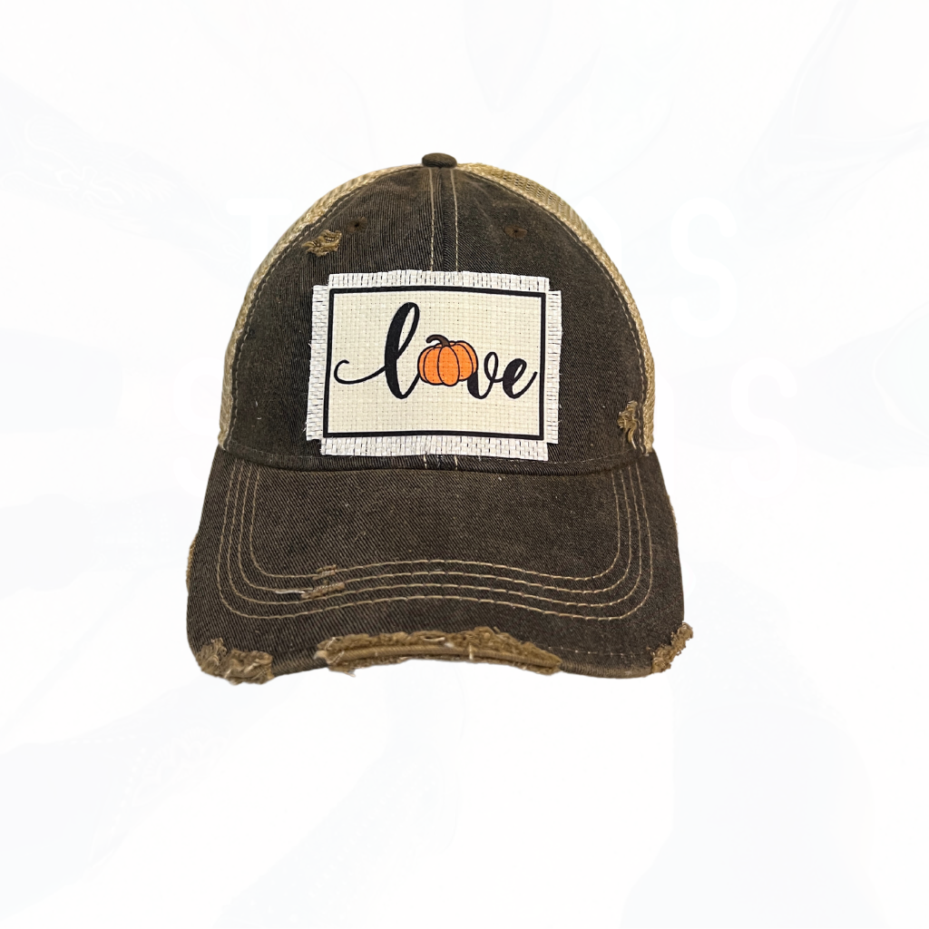 Pumpkin love Distressed Trucker Hat - Black