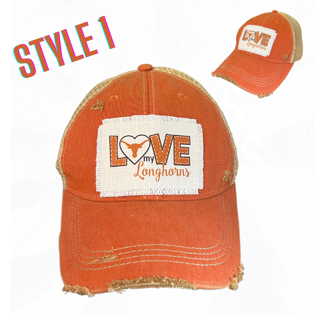 Love My Longhorns Hat - Distressed Trucker Hat - Orange
