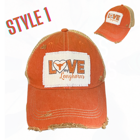 Love My Longhorns Hat - Distressed Trucker Hat - Orange