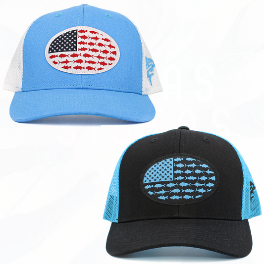 Round Fish Flag Hats - Black or Blue