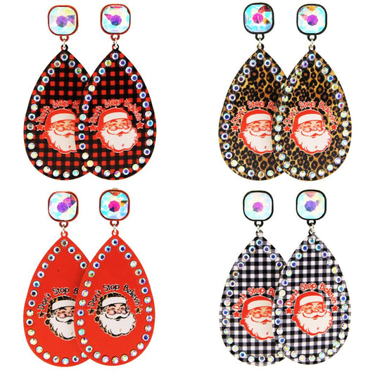 Christmas Bling Don't Stop Believin' Santa Earrings