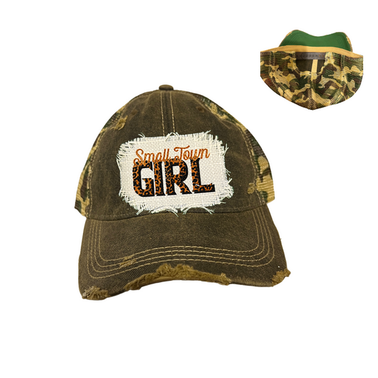 Small Town Girl Leopard Distressed Camo Trucker Hat