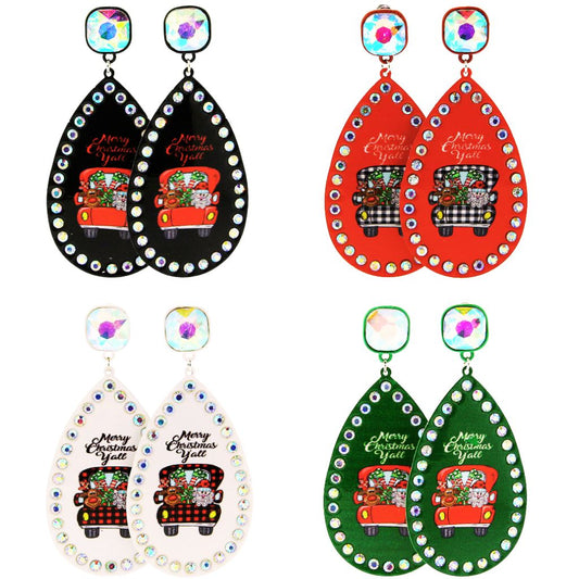 Bling Merry Christmas Y'all Earrings Truck