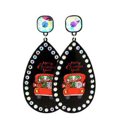 Bling Merry Christmas Y'all Earrings Truck