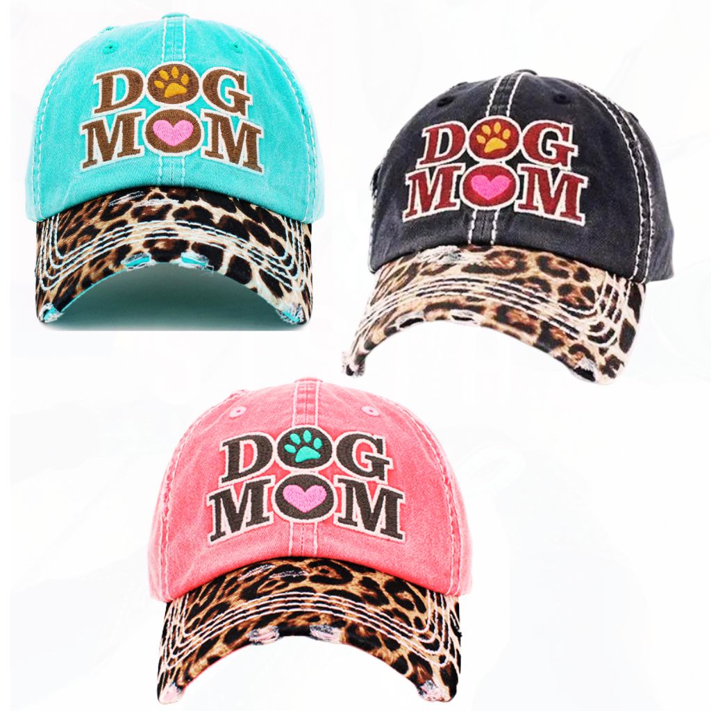Dog Mom Hat with Leopard Bill- Many Colors