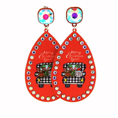 Bling Merry Christmas Y'all Earrings Truck