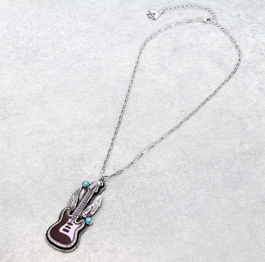 Bling Wings Guitar Chain Necklace T Stones