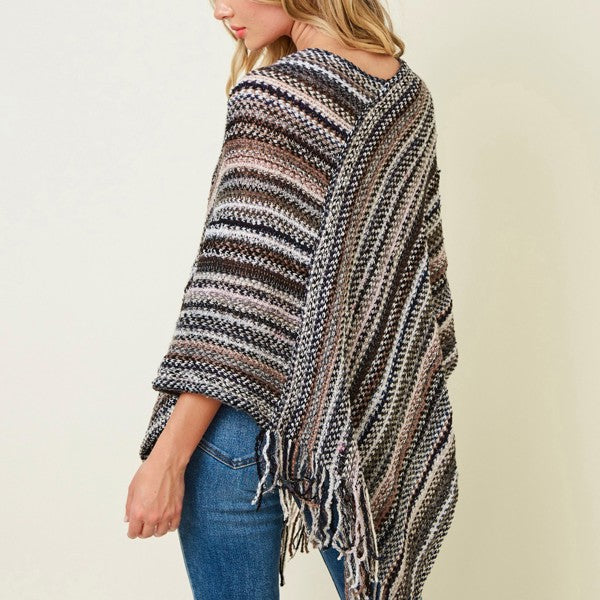 OH SO CUTE Multicolor Fringe Poncho Black