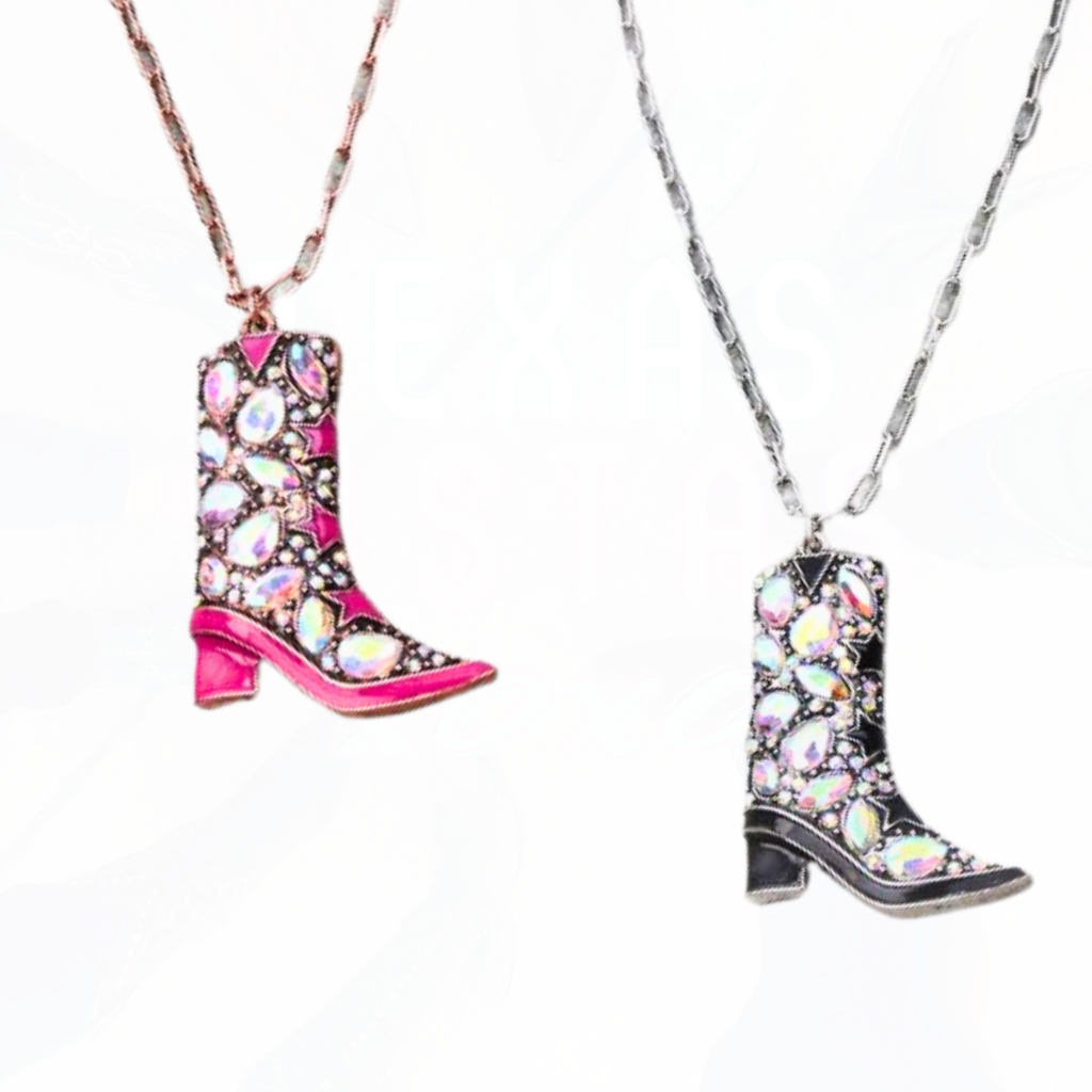 Western Bling Cowboy Boot Chain Necklace - Pink or Black