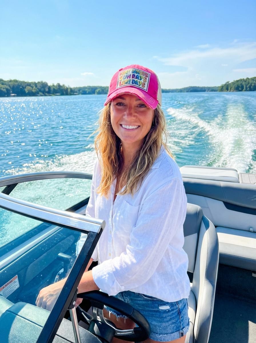 Boat Waves Sun Rays Lake Days Trucker Hat