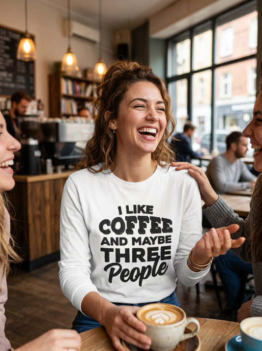 I Like Coffee and Maybe Three People T-Shirt Long Sleeve Funny Graphic
