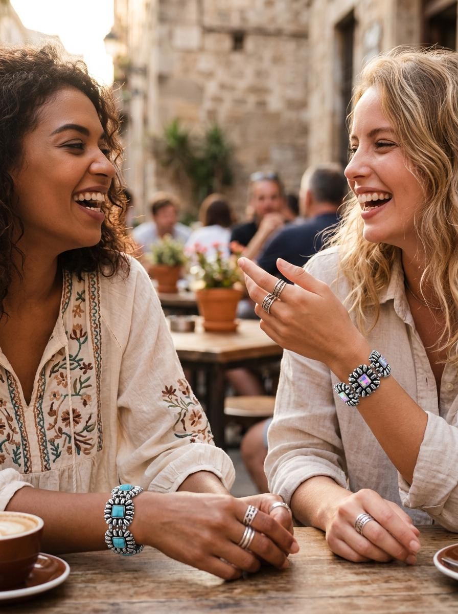 Western Floral Square Bracelets- Turquoise or AB
