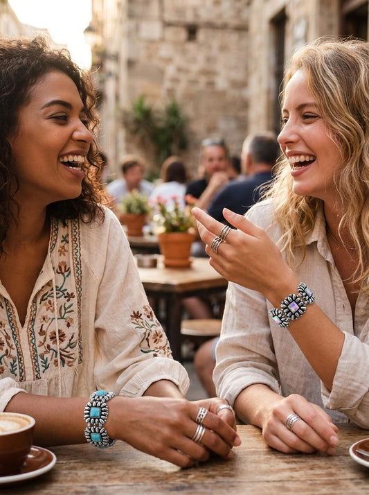Western Floral Square Bracelets- Turquoise or AB