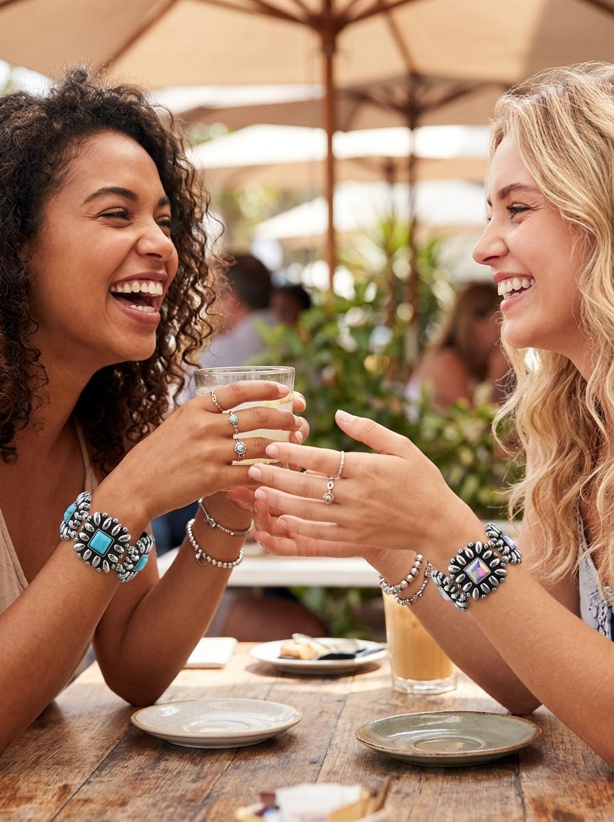 Western Floral Square Bracelets- Turquoise or AB