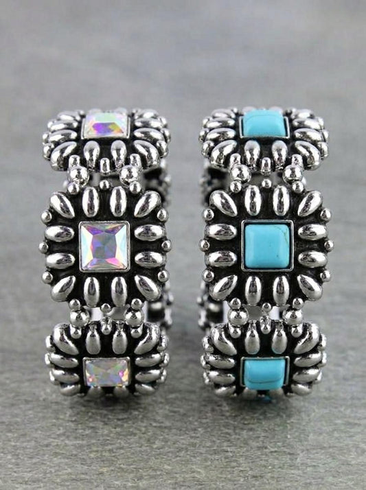 Western Floral Square Bracelets- Turquoise or AB