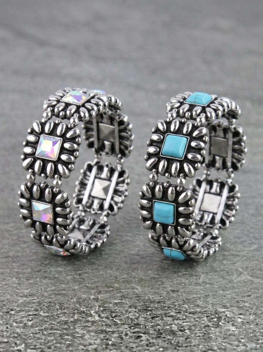 Western Floral Square Bracelets- Turquoise or AB