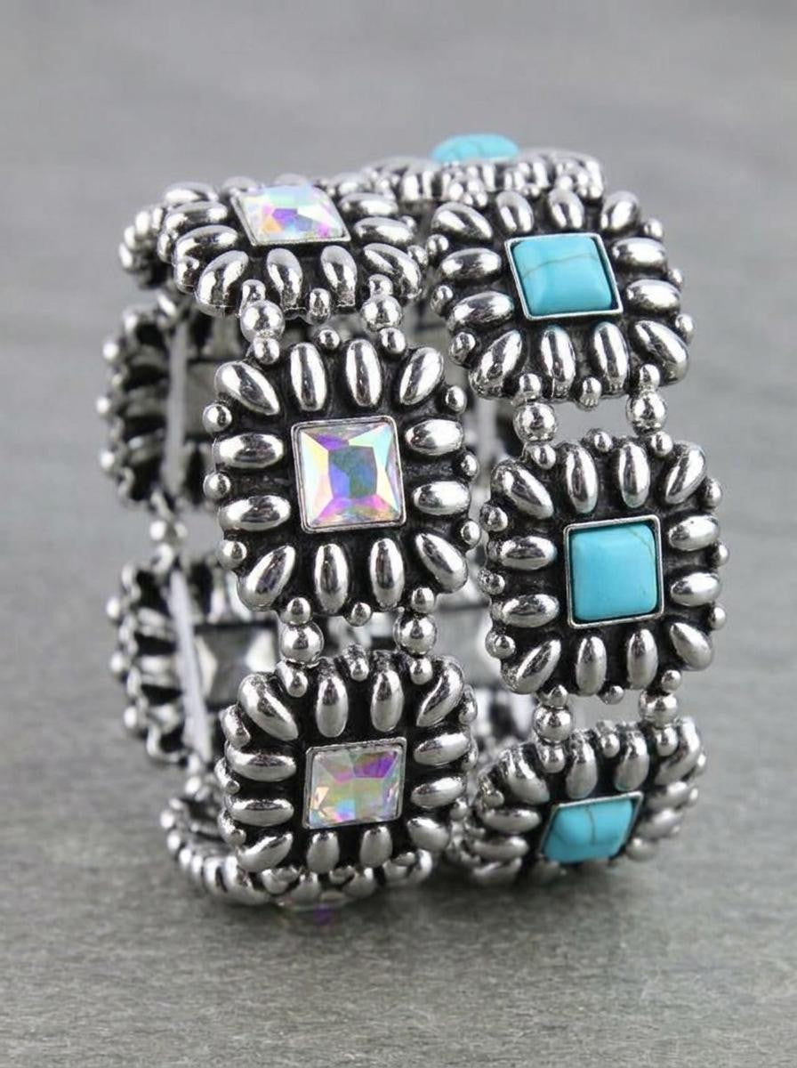 Western Floral Square Bracelets- Turquoise or AB