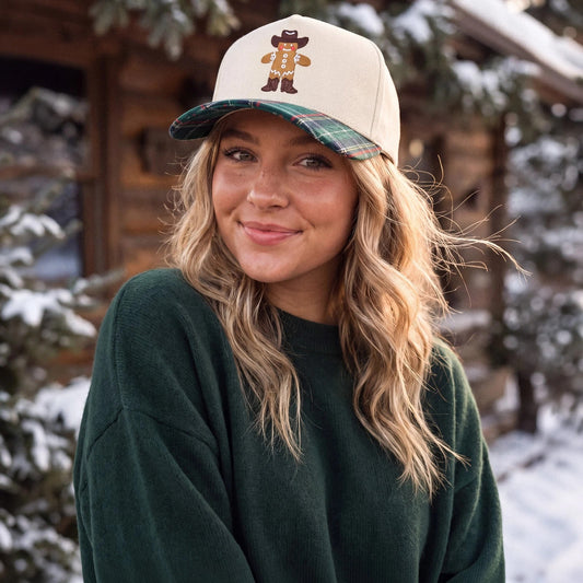 C.C Cowboy Gingerbread Christmas plaid trucker hat - Green - worn