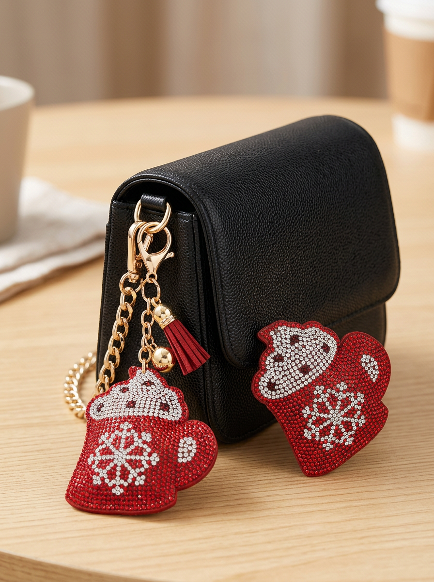 Christmas Snowflake Hot Chocolate Coffee Cup Mug Keychain Bag Charm