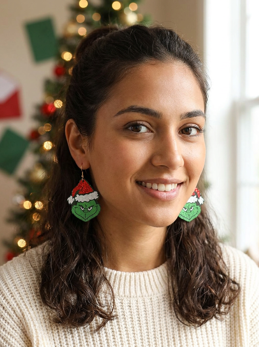 Christmas Santa Grinch Face Dangle Earrings