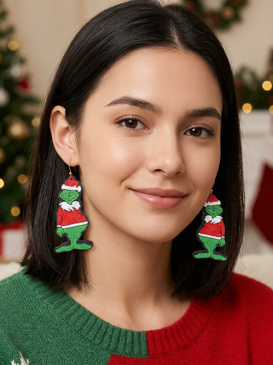 Christmas Santa Grinch & Glitter Stance Dangle Earrings