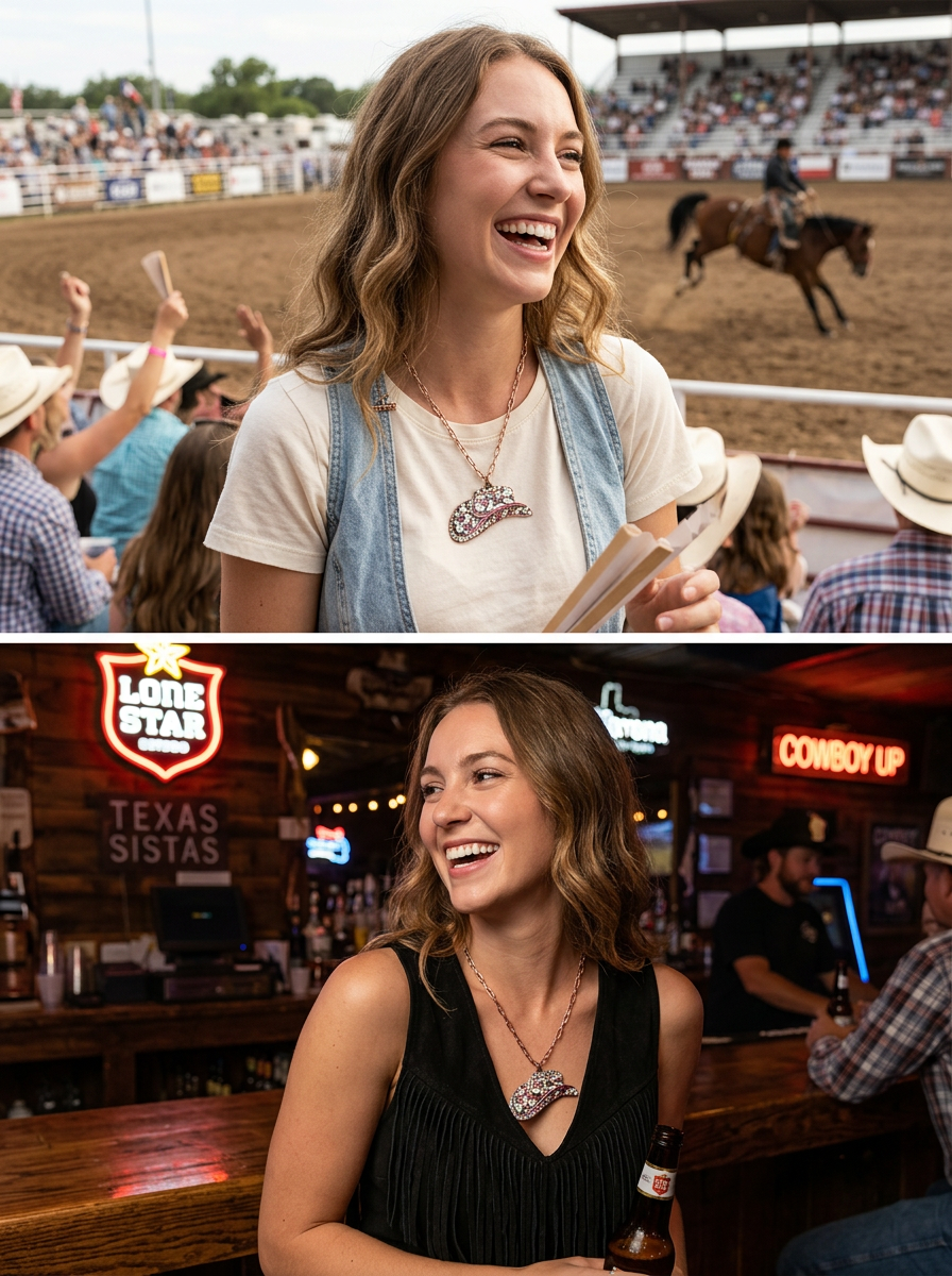 Western Bling Cowboy Hat Chain Necklace - Pink Copper