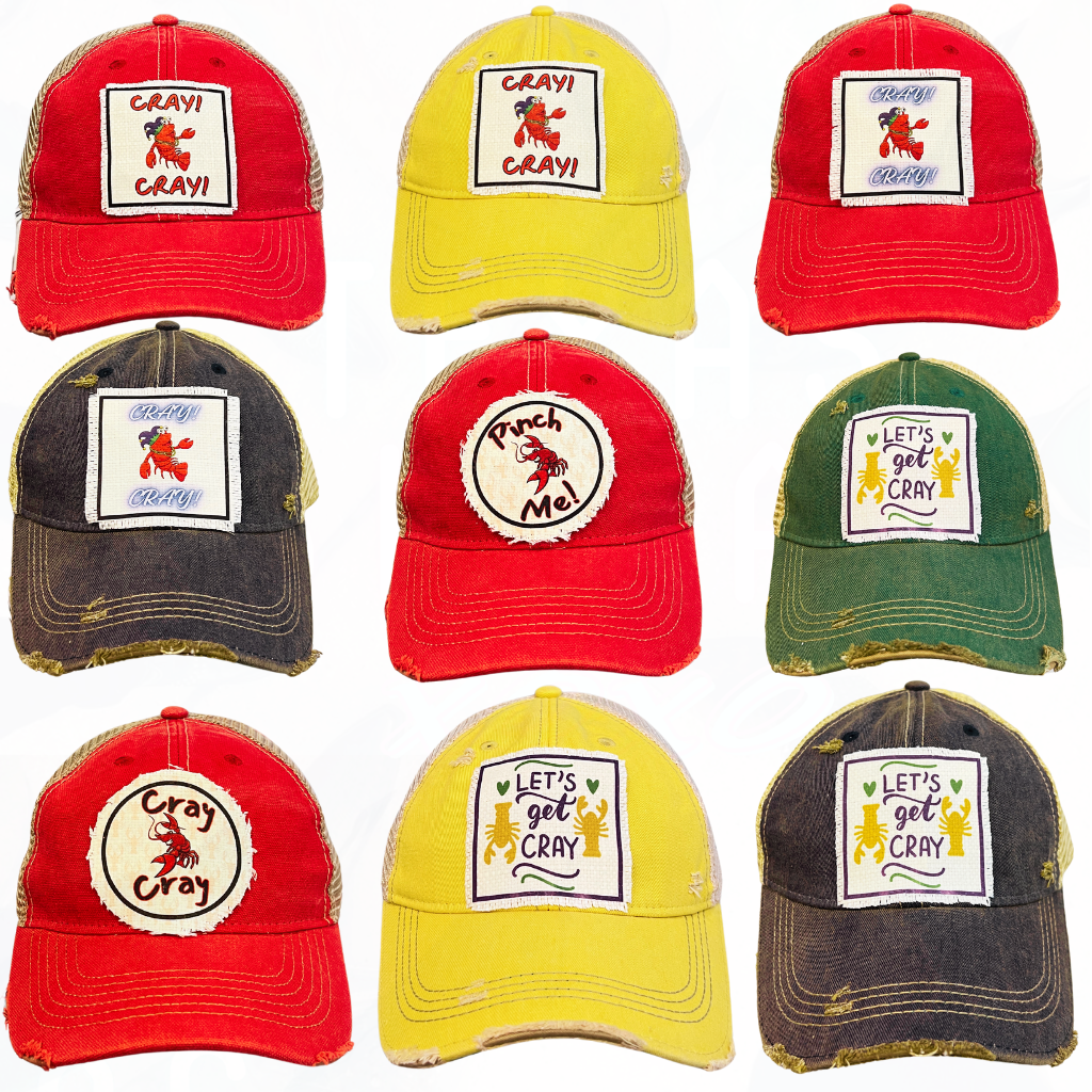 LET'S GET CRAY CRAY Crawfish Season Trucker Hats - Many Colors