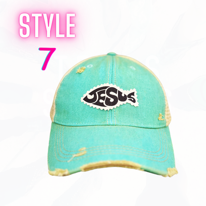 JESUS FISH PATCH HATS- 8 COLORS