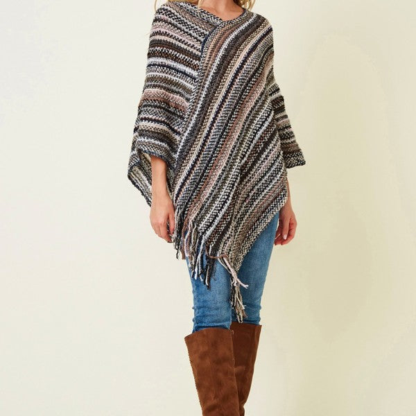 OH SO CUTE Multicolor Fringe Poncho Black