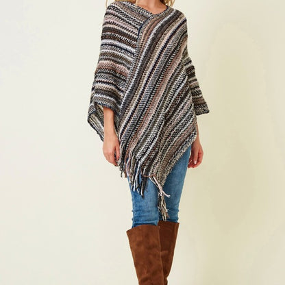 OH SO CUTE Multicolor Fringe Poncho Black