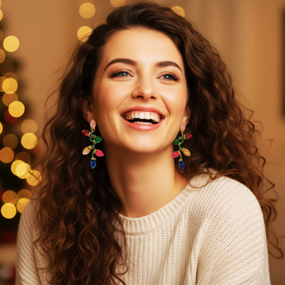 Glitter Christmas Lights Dangle Post Earrings - Red or Pink