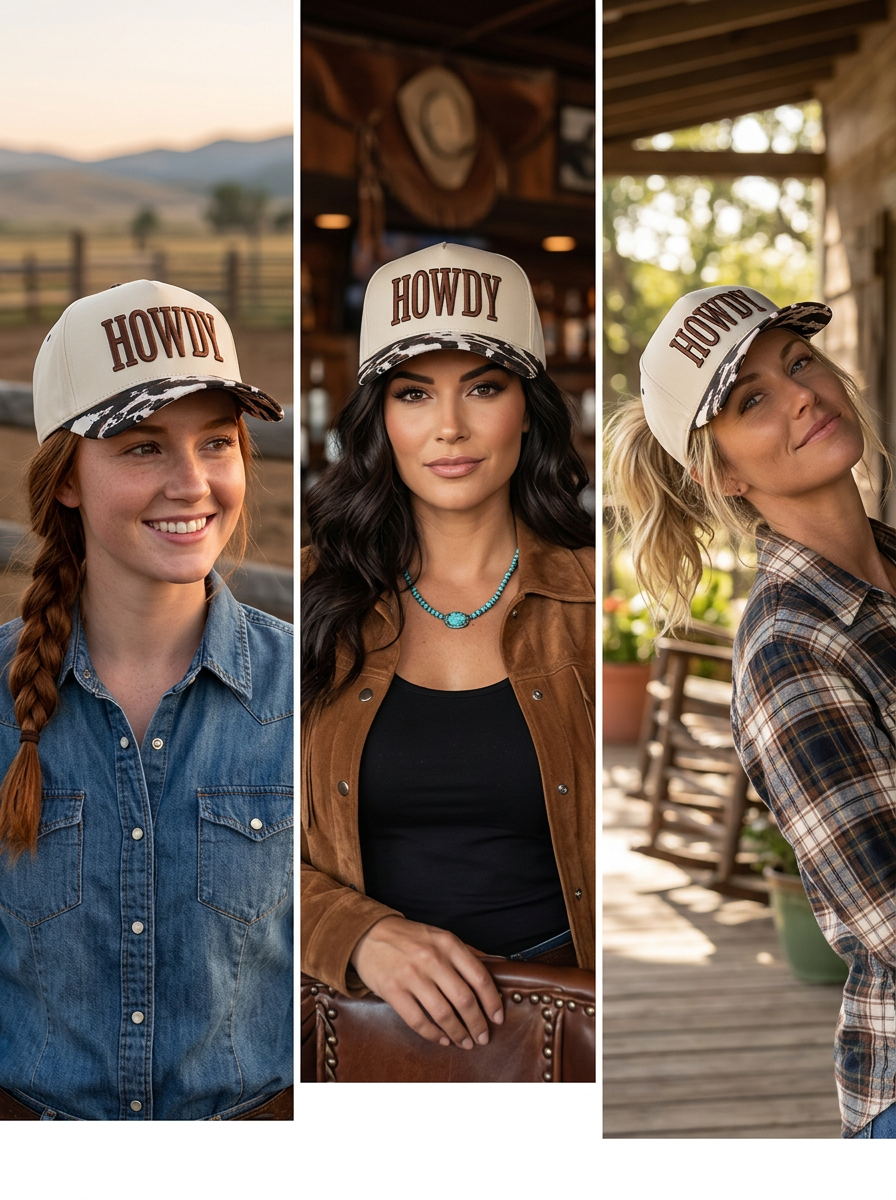 HOWDY CC Cow Print Stitched Hat
