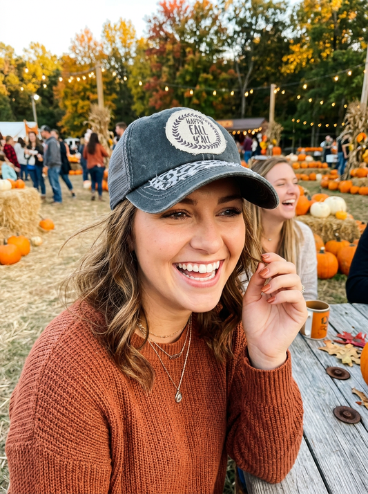 Happy Fall Y'all Leopard Trucker Hat