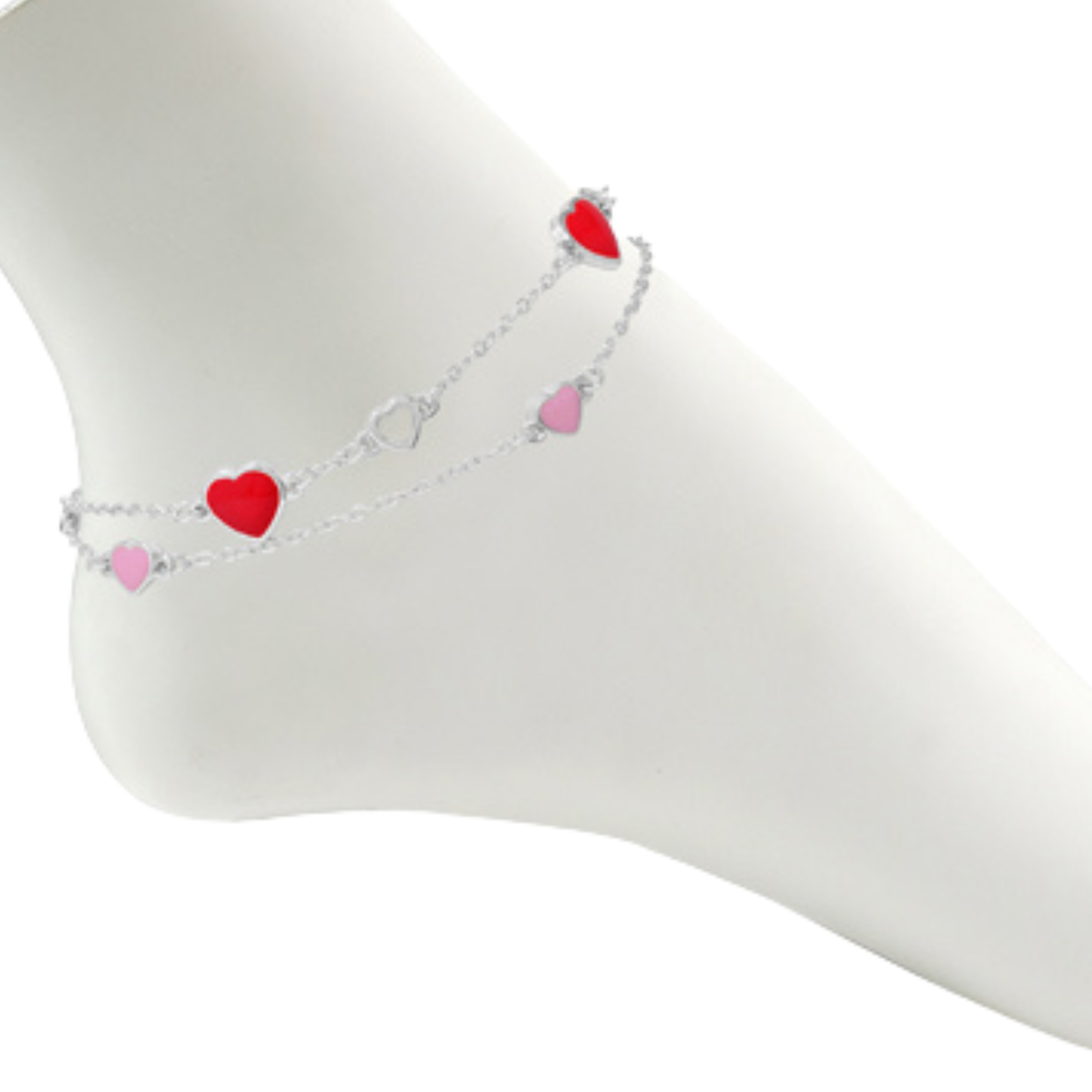 HEARTS Double ANKLE BRACELET Pink & Red Hearts Anklet